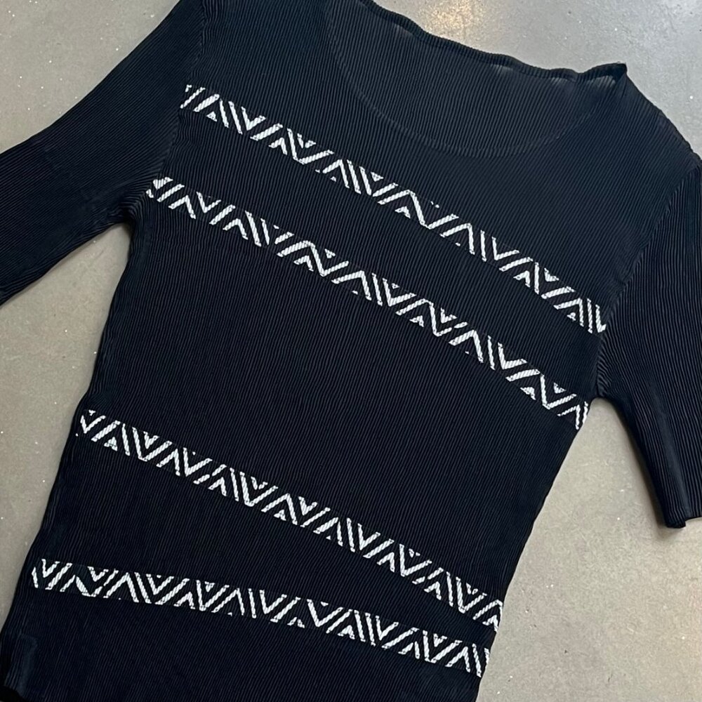 Issey Miyake pleated short sleeve top with geometric shape detailing